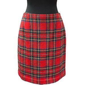 Eddie Bauer Red Plaid Fully Lined Wool Blend Skirt